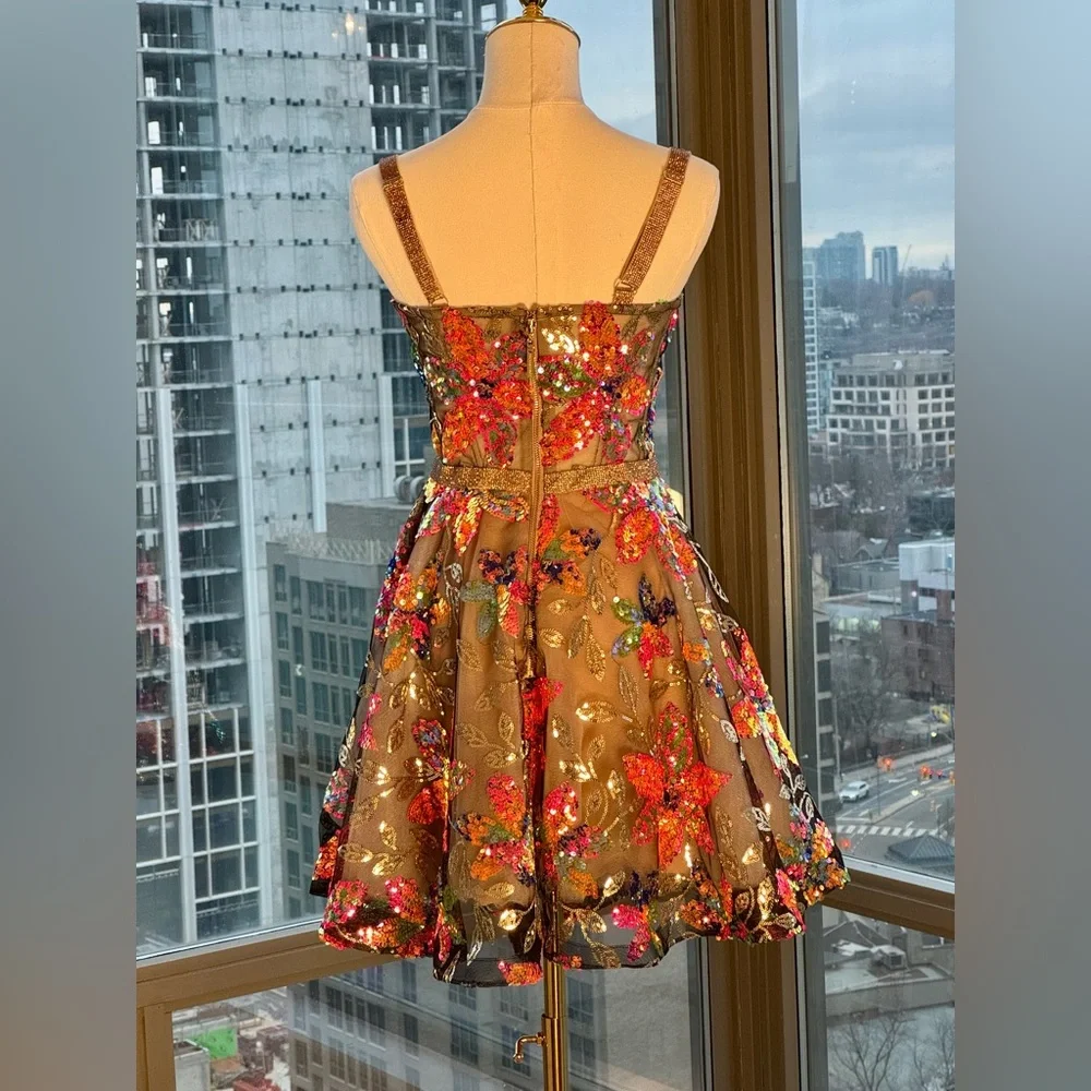 🆕 BRONX & BANCO 🧿 NWOT Mademoiselle Floral Sequin Fit-&-Flare Dress Sz XS US 2 - Picture 7 of 16